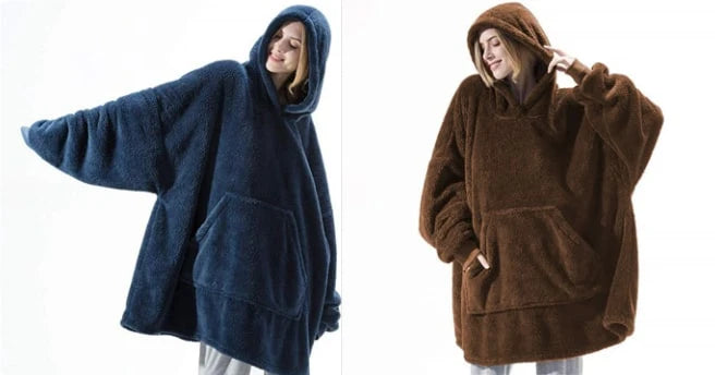 Wearable Blanket Hoodie Oversized Plush Fleece Kangaroo Pocket