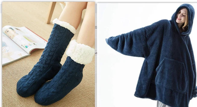 Wearable Blanket Hoodie Oversized Plush Fleece Kangaroo Pocket