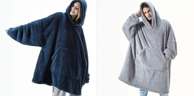 Wearable Blanket Hoodie Oversized Plush Fleece Kangaroo Pocket