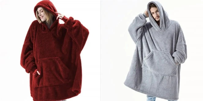 Wearable Blanket Hoodie Oversized Plush Fleece Kangaroo Pocket
