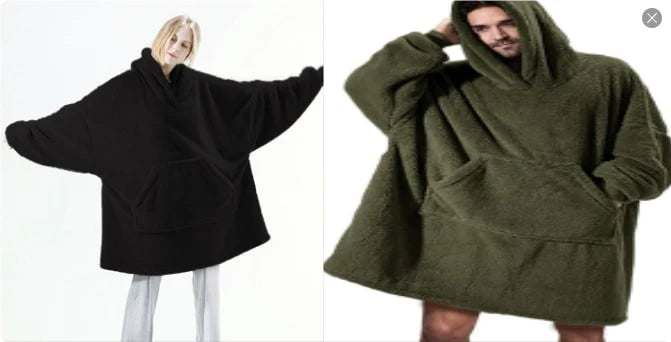 Wearable Blanket Hoodie Oversized Plush Fleece Kangaroo Pocket