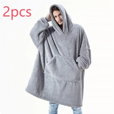 Wearable Blanket Hoodie Oversized Plush Fleece Kangaroo Pocket