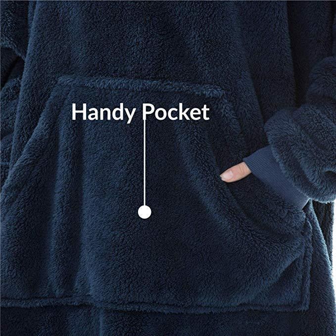 Wearable Blanket Hoodie Oversized Plush Fleece Kangaroo Pocket