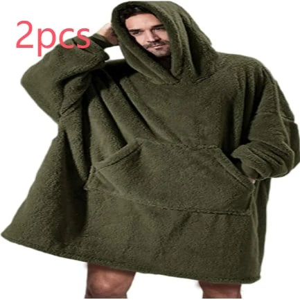 Wearable Blanket Hoodie Oversized Plush Fleece Kangaroo Pocket