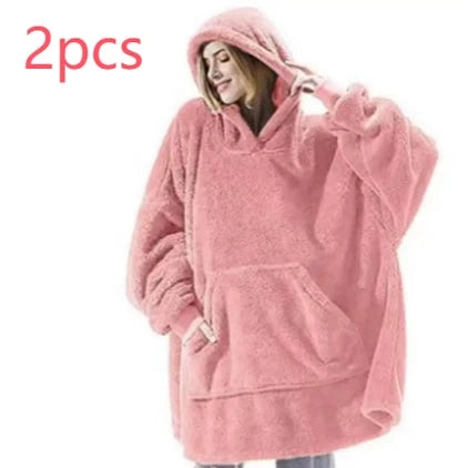 Wearable Blanket Hoodie Oversized Plush Fleece Kangaroo Pocket