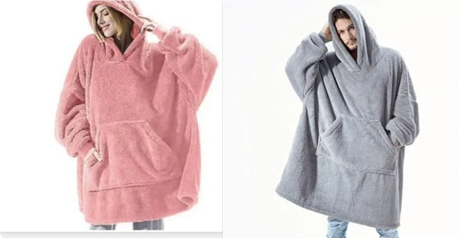 Wearable Blanket Hoodie Oversized Plush Fleece Kangaroo Pocket
