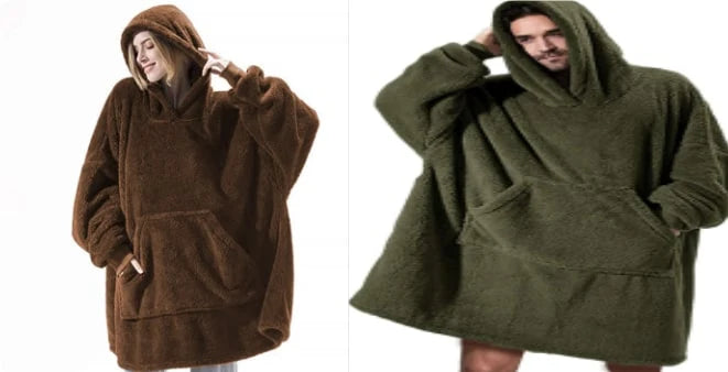 Wearable Blanket Hoodie Oversized Plush Fleece Kangaroo Pocket