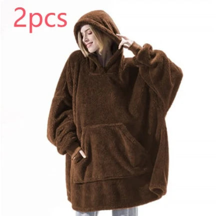 Wearable Blanket Hoodie Oversized Plush Fleece Kangaroo Pocket