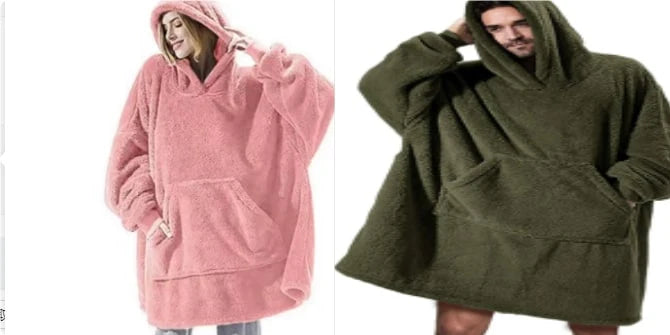 Wearable Blanket Hoodie Oversized Plush Fleece Kangaroo Pocket