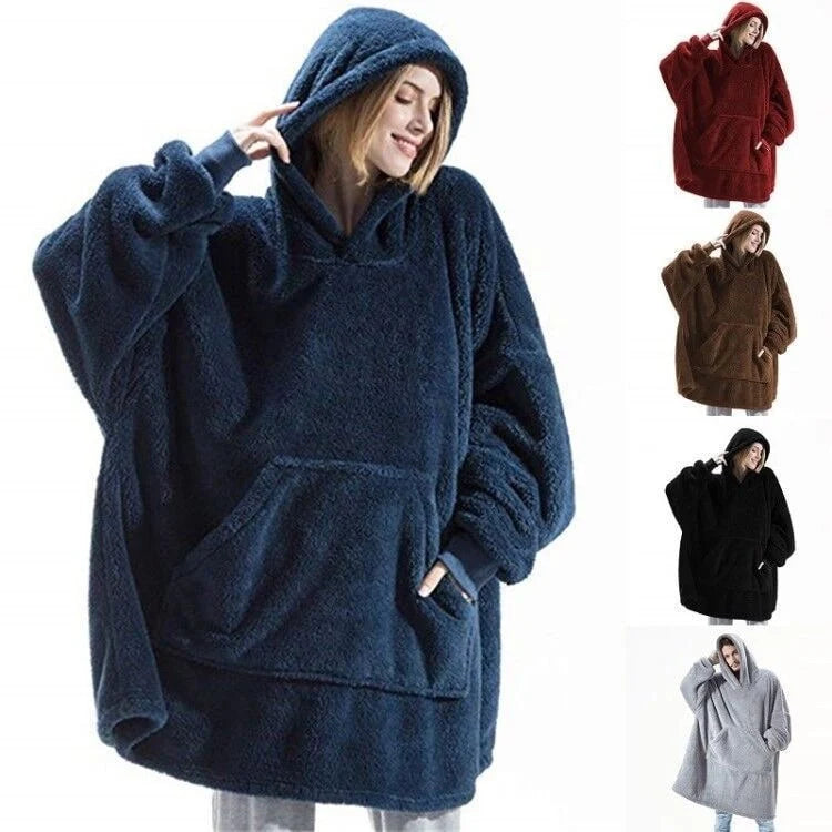Wearable Blanket Hoodie Oversized Plush Fleece Kangaroo Pocket