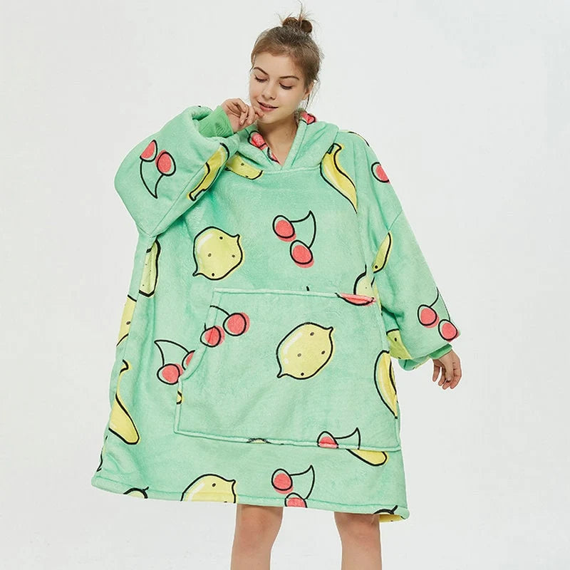 Wearable Blanket Hoodie Oversized Sherpa-Lined Fleece Pullover With Kangaroo Pocket