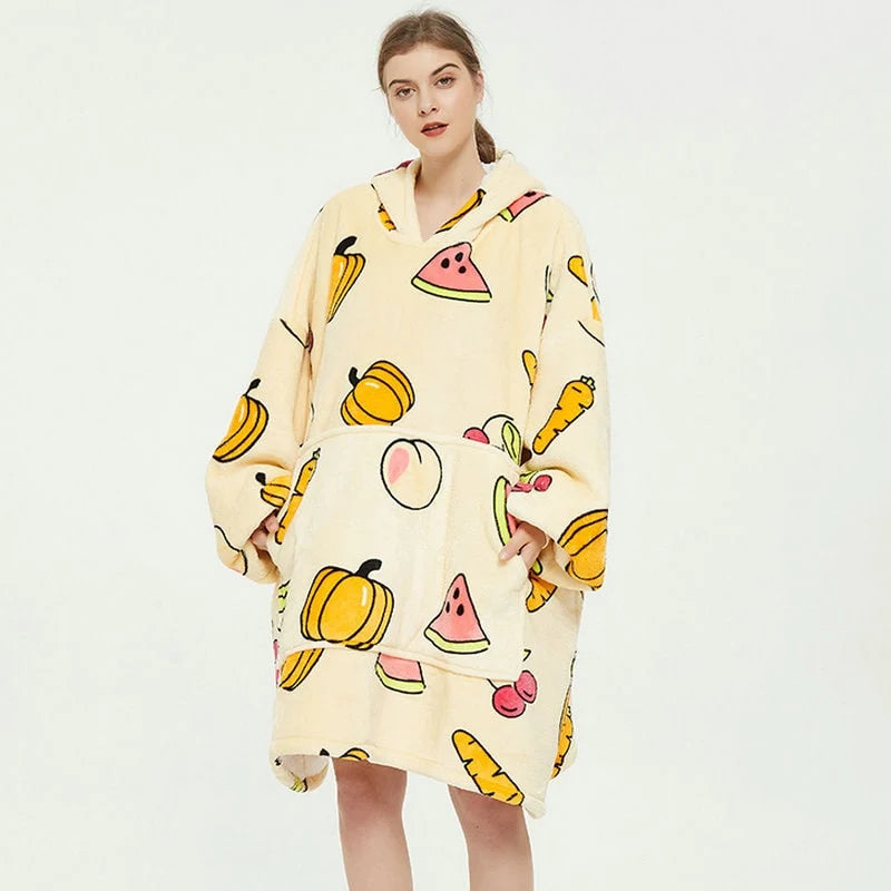 Wearable Blanket Hoodie Oversized Sherpa-Lined Fleece Pullover With Kangaroo Pocket