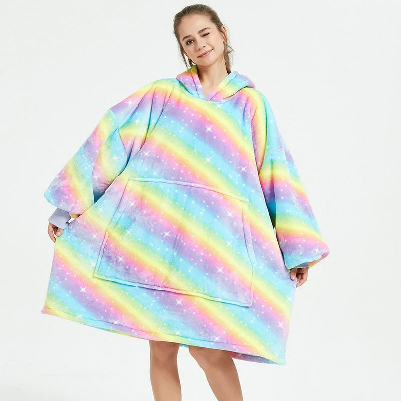 Wearable Blanket Hoodie Oversized Sherpa-Lined Fleece Pullover With Kangaroo Pocket
