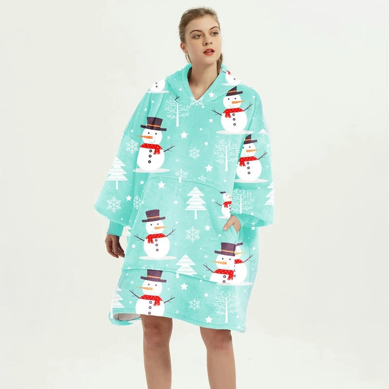 Wearable Blanket Hoodie Oversized Sherpa-Lined Fleece Pullover With Kangaroo Pocket