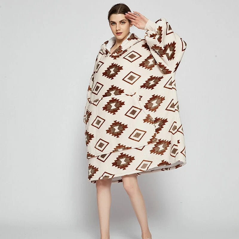 Wearable Blanket Hoodie Oversized Sherpa-Lined Fleece Pullover With Kangaroo Pocket