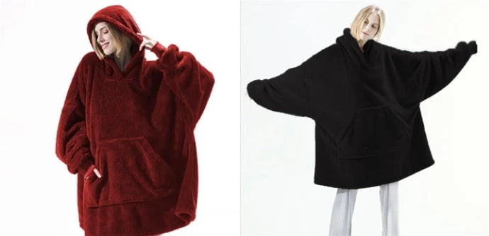 Wearable Blanket Hoodie Oversized Velvet Polyester Kangaroo Pocket