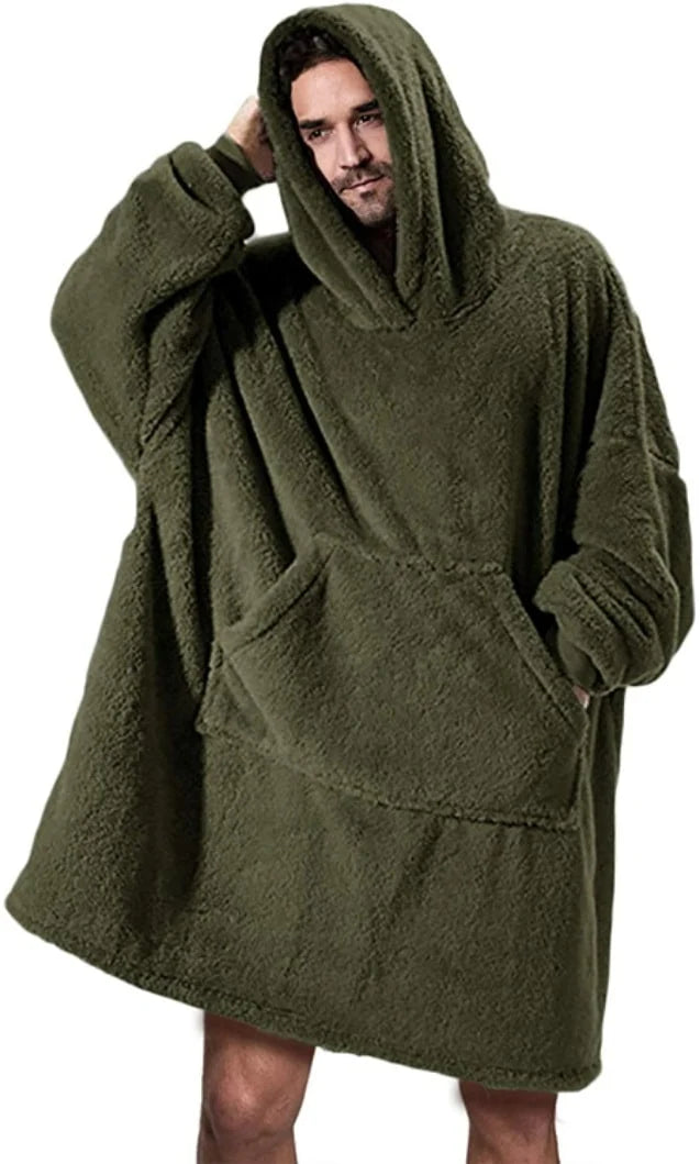 Wearable Blanket Hoodie Oversized Velvet Polyester Kangaroo Pocket