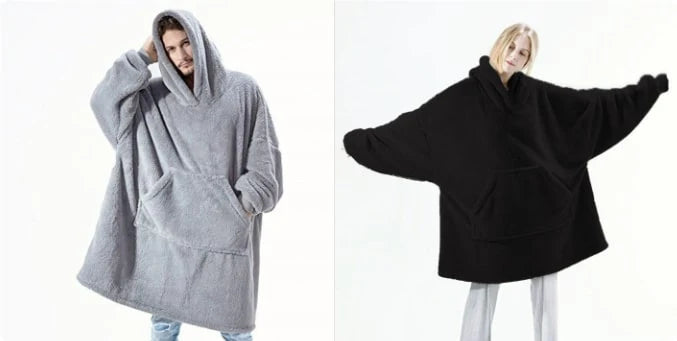 Wearable Blanket Hoodie Oversized Velvet Polyester Kangaroo Pocket