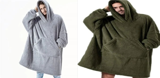Wearable Blanket Hoodie Oversized Velvet Polyester Kangaroo Pocket