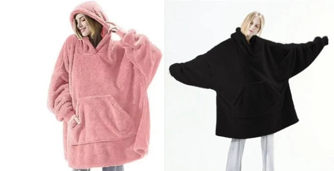 Wearable Blanket Hoodie Oversized Velvet Polyester Kangaroo Pocket