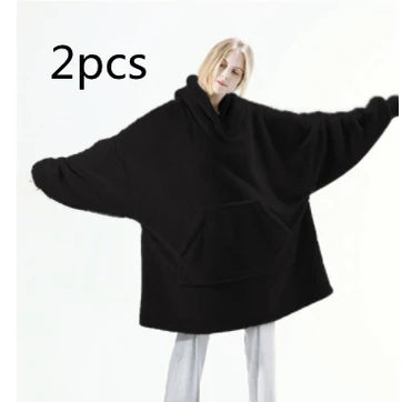 Wearable Blanket Hoodie Oversized Velvet Polyester Kangaroo Pocket