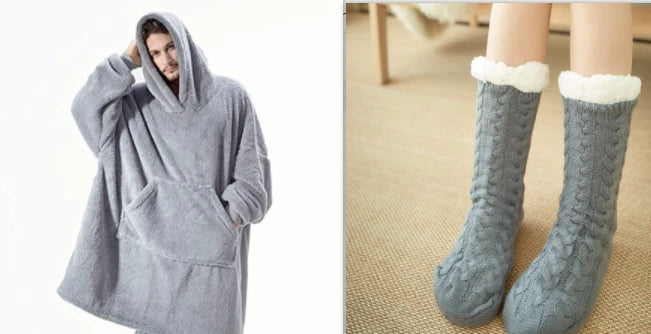Wearable Blanket Hoodie Oversized Velvet Polyester Kangaroo Pocket