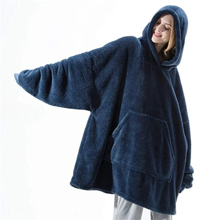 Wearable Blanket Hoodie Oversized Velvet Polyester Kangaroo Pocket