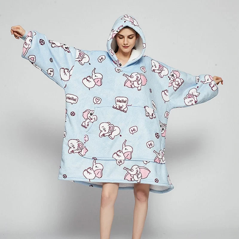 Wearable Blanket Hoodie Sherpa-Lined Oversized With Kangaroo Pocket