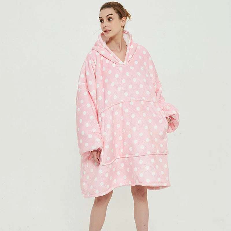 Wearable Blanket Hoodie Sherpa-Lined Oversized With Kangaroo Pocket