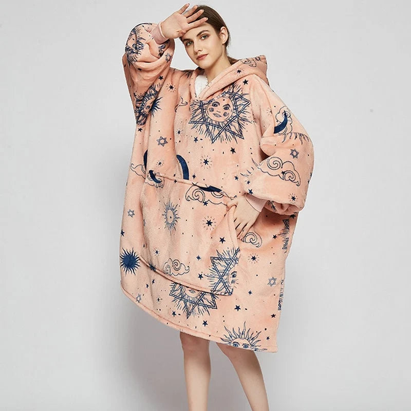Wearable Blanket Hoodie Sherpa-Lined Oversized With Kangaroo Pocket