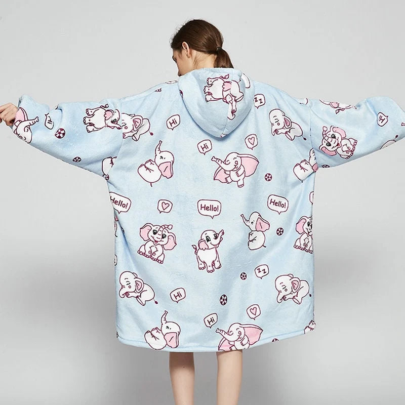 Wearable Blanket Hoodie Sherpa-Lined Oversized With Kangaroo Pocket