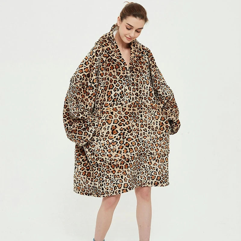 Wearable Blanket Hoodie Sherpa-Lined Oversized With Kangaroo Pocket