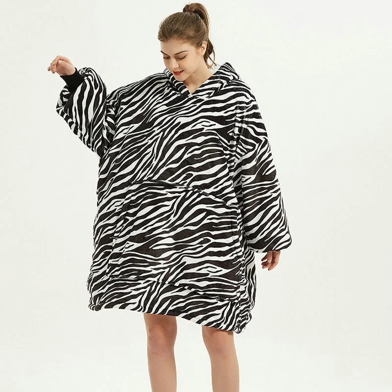 Wearable Blanket Hoodie Sherpa-Lined Oversized With Kangaroo Pocket