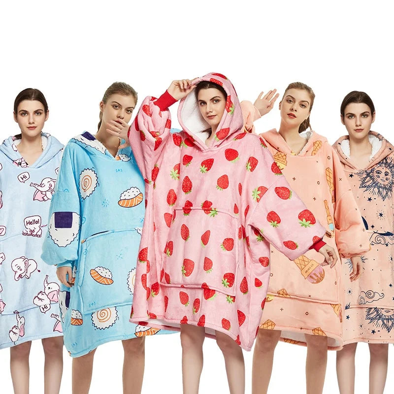 Wearable Blanket Hoodie Sherpa-Lined Oversized With Kangaroo Pocket