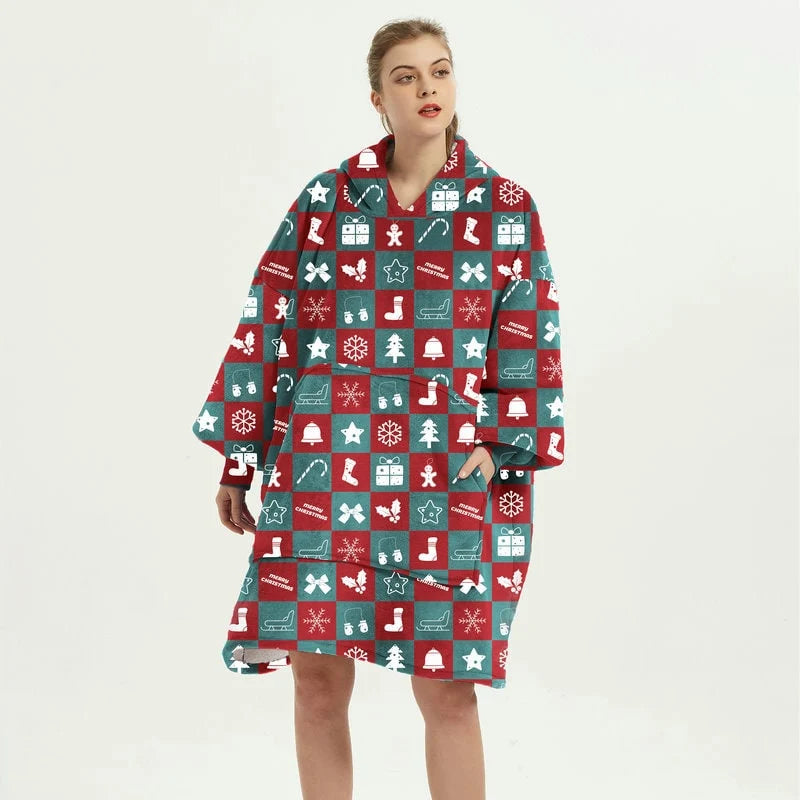 Wearable Blanket Hoodie Sherpa-Lined Oversized With Kangaroo Pocket