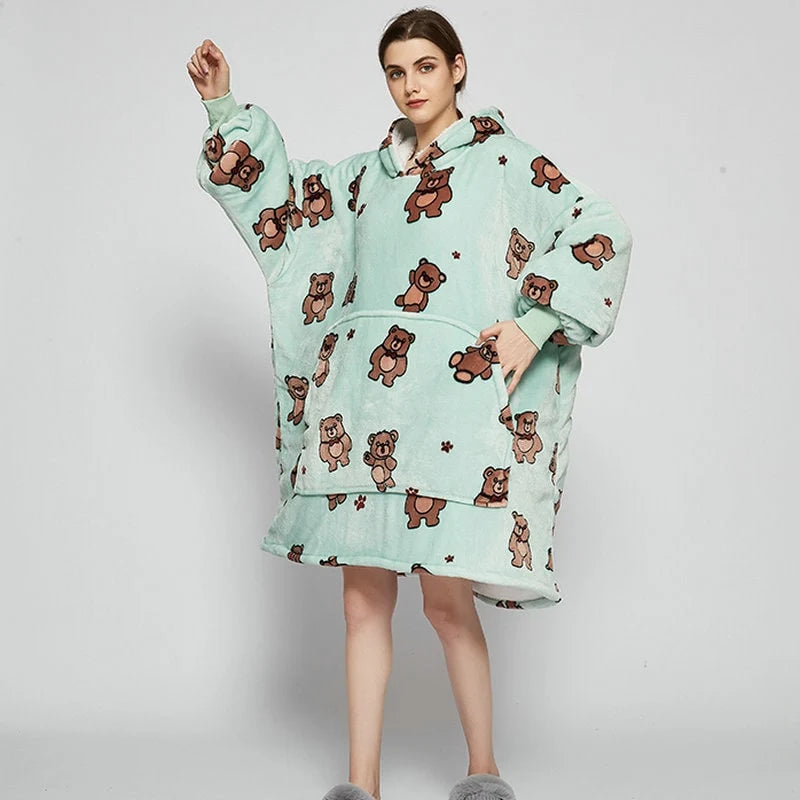 Wearable Blanket Hoodie Sherpa-Lined Oversized With Kangaroo Pocket