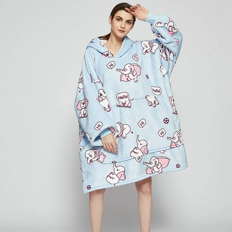 Wearable Blanket Hoodie Sherpa-Lined Oversized With Kangaroo Pocket