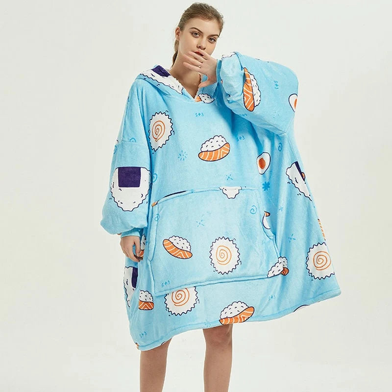 Wearable Blanket Hoodie Sherpa-Lined Oversized With Kangaroo Pocket