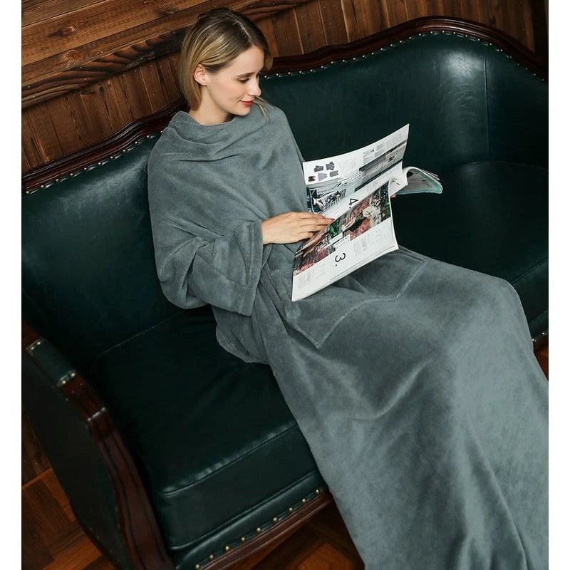 Wearable Blanket Plush Fleece Sleeves Front Pocket