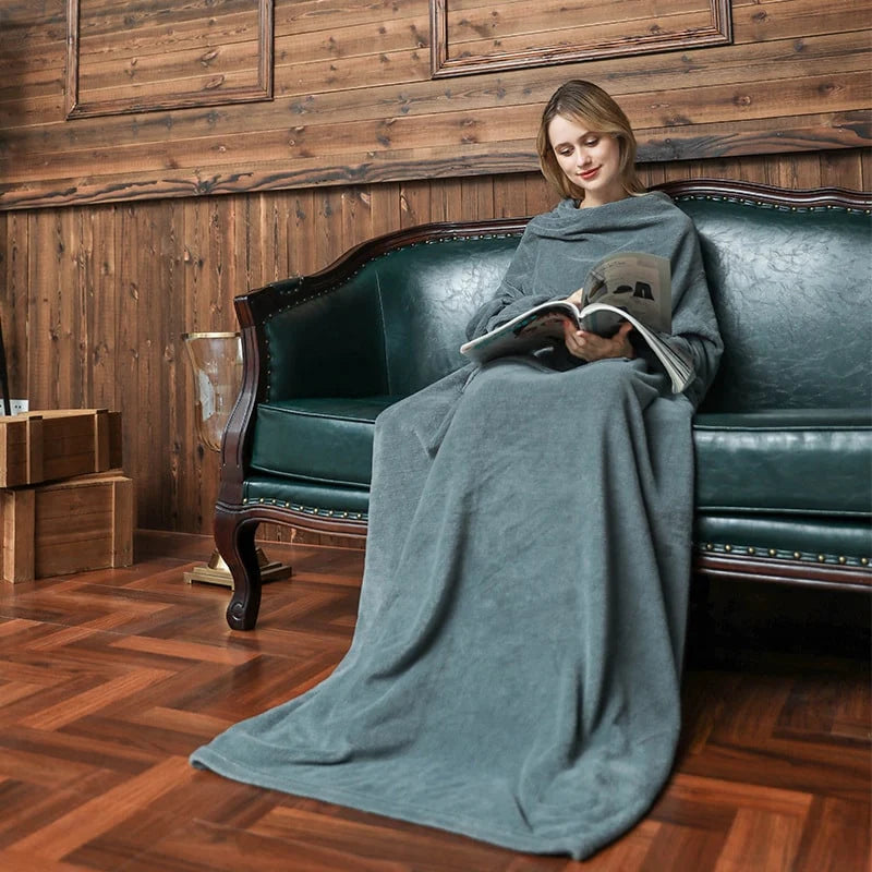 Wearable Blanket Plush Fleece Sleeves Front Pocket