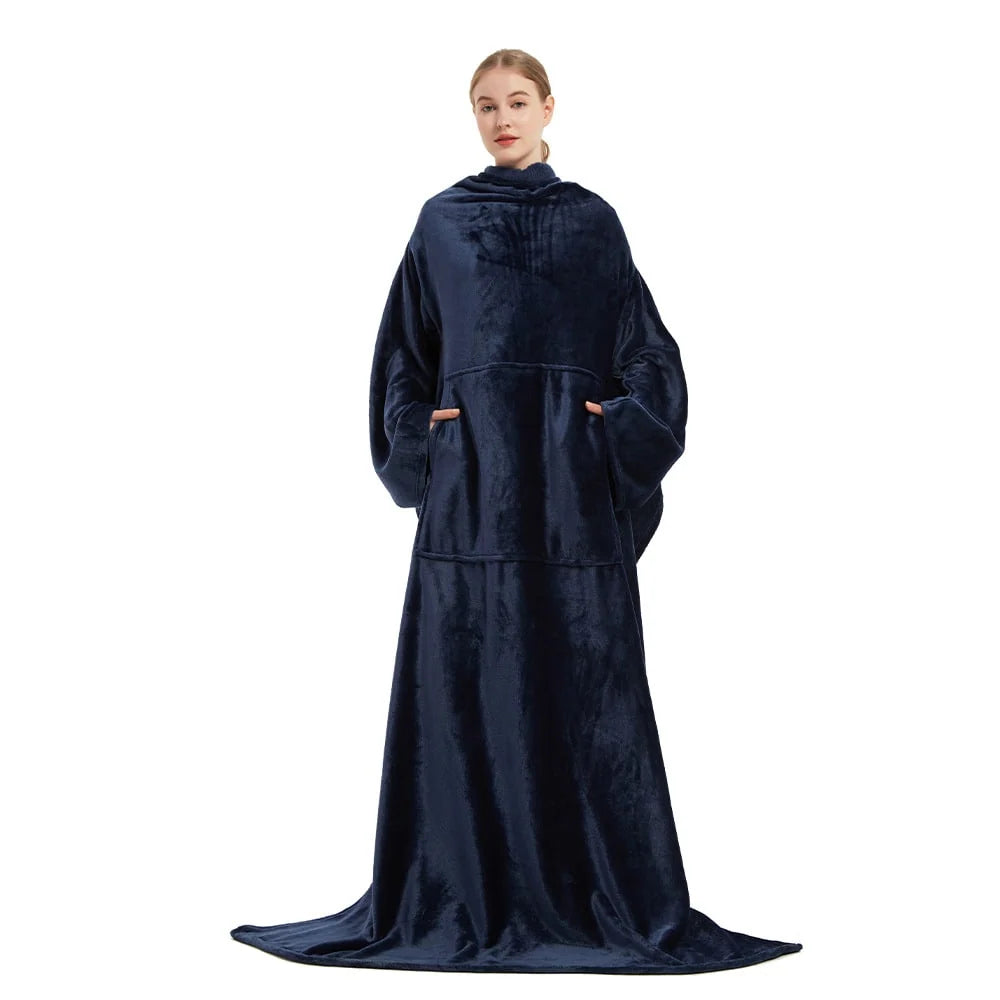 Wearable Blanket Plush Fleece Sleeves Front Pocket