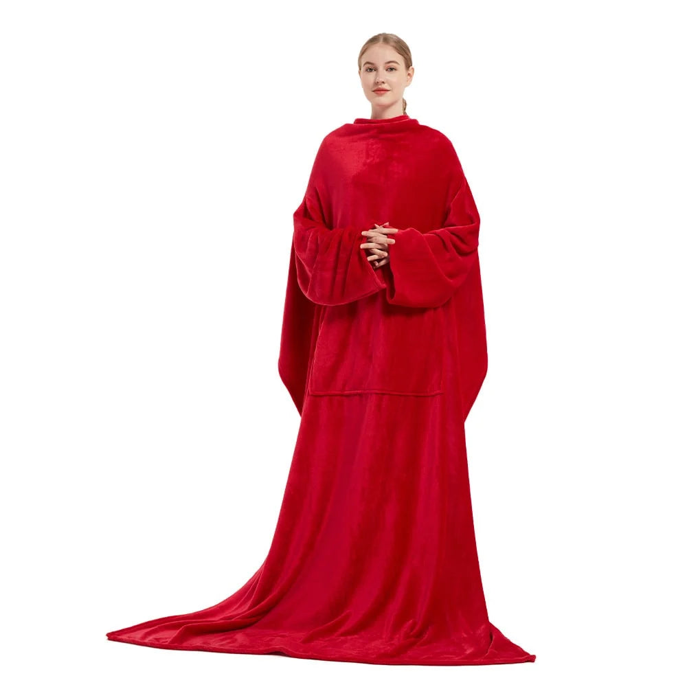 Wearable Blanket Plush Fleece Sleeves Front Pocket