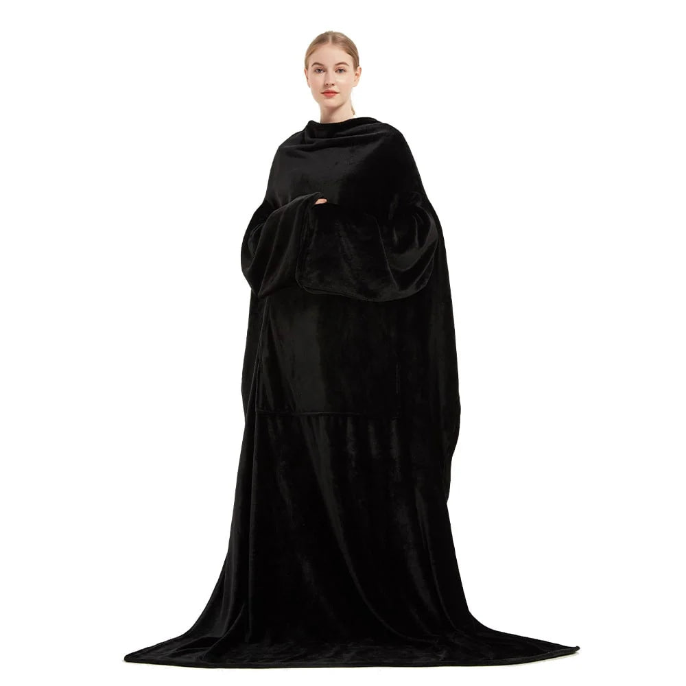 Wearable Blanket Plush Fleece Sleeves Front Pocket