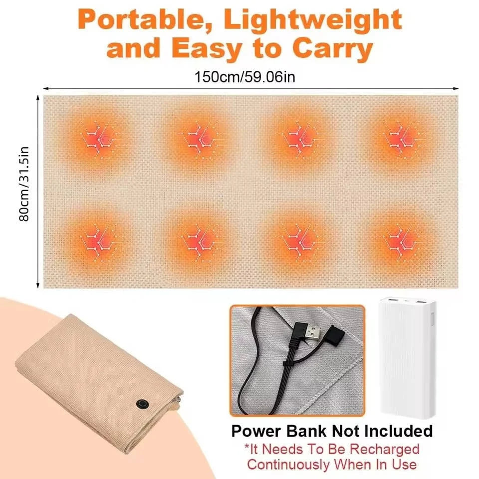 Wearable Heated Blanket Hooded USB Powered 3 Heat Settings