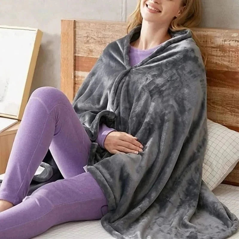 Wearable Heated Blanket Plush Fleece Snap Closure Remote Control