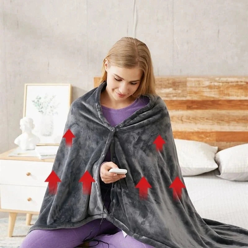 Wearable Heated Blanket Plush Fleece Snap Closure Remote Control