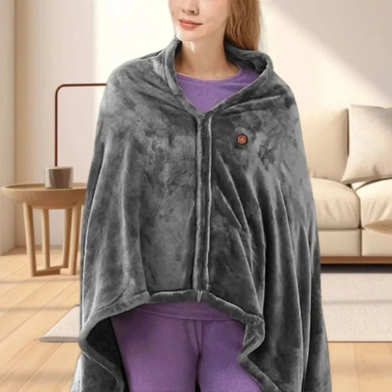 Wearable Heated Blanket Plush Fleece Snap Closure Remote Control