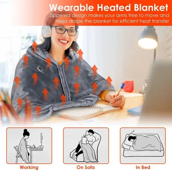 Wearable Heated Blanket Shawl USB-Powered Eight-Zone Heating