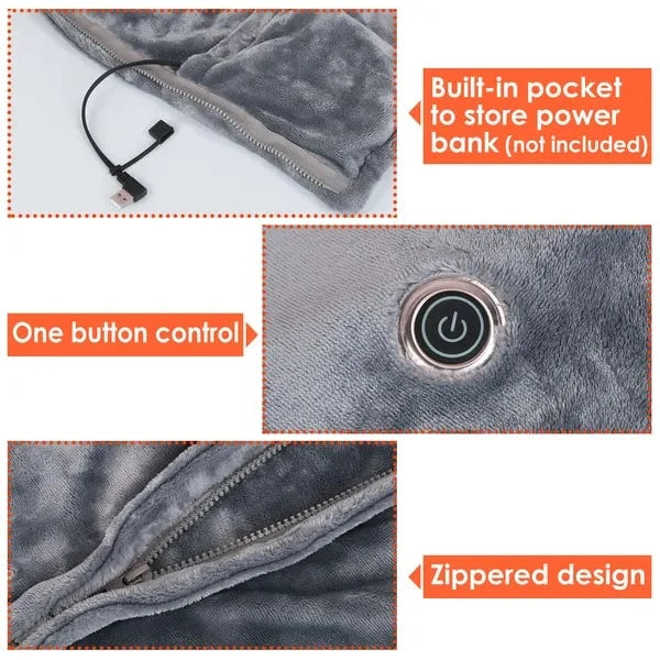 Wearable Heated Blanket Shawl USB-Powered Eight-Zone Heating