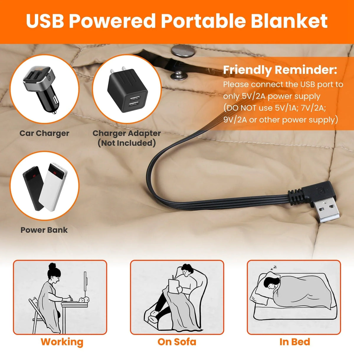 Wearable Heated Blanket Six Heating Zones Zippered Armholes